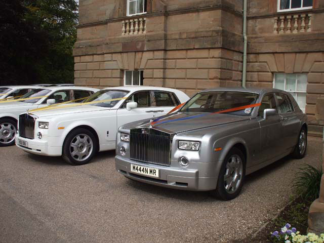 Silver and white Rolls Royce for prestige wedding car hire West Midlands