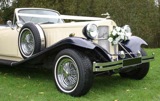 Ivory & Blue Beauford Tourer with Blue Hood classic wedding car