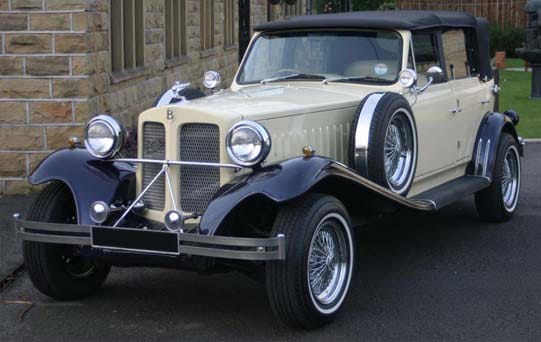 Ivory & Blue Beauford Tourer with Blue Hood vintage car hire