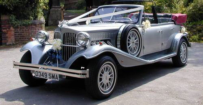 Silver Beauford Tourer 2 vintage wedding cars to hire