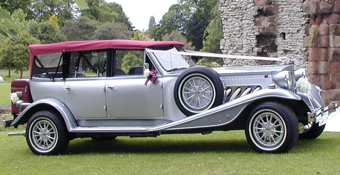 Silver Beauford Tourer Silver vintage car for wedding cars to hire West Midlands