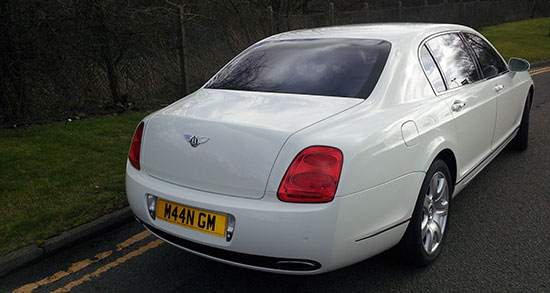 White Continental Bentley Flying Spur for prestige wedding cars Birmingham