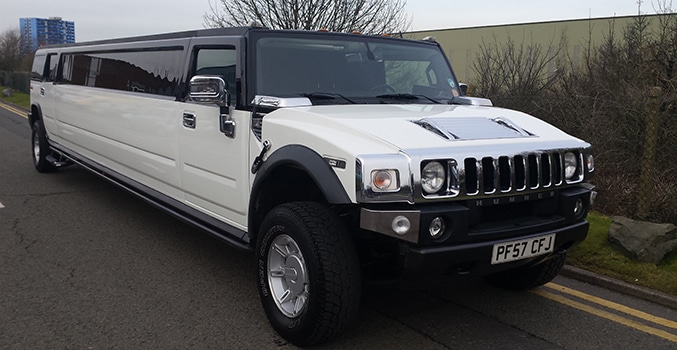 White Hummer limo for limo hire birmingham