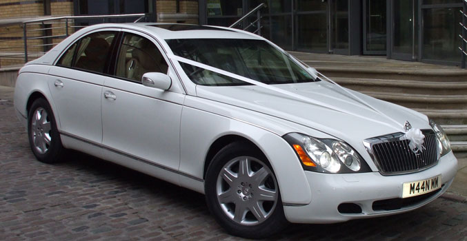 White Maybach Manns Limo for prestige wedding cars Birmingham