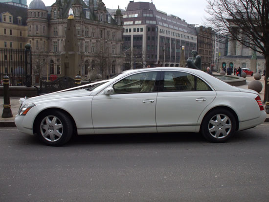 White Maybach Side View for prestige wedding cars