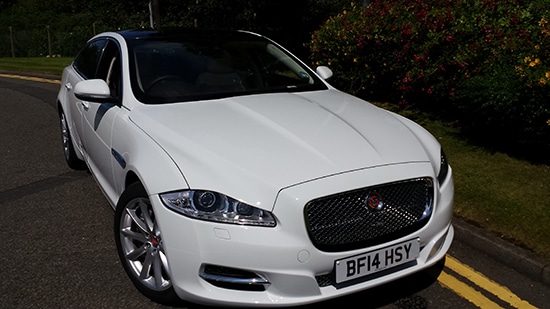 Jaguar XJL White for prestige wedding car hire birmingham