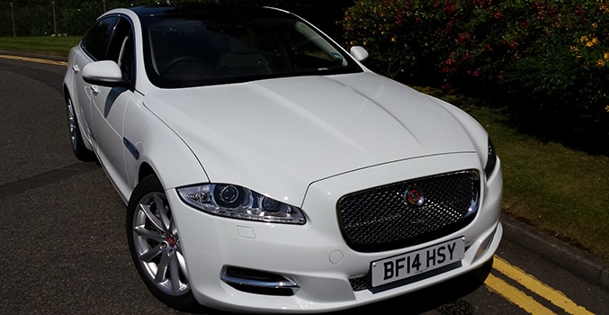 Jaguar XJL White Luxury car hire Birmingham example