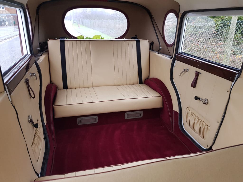 Vintage Bramwith 7 seater wedding car inside view