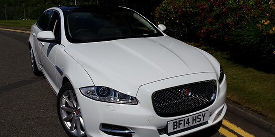 Jaguar XJL White for prestige wedding car hire birmingham