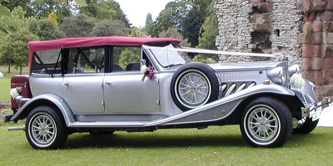 Silver vintage car for wedding cars to hire West Midlands